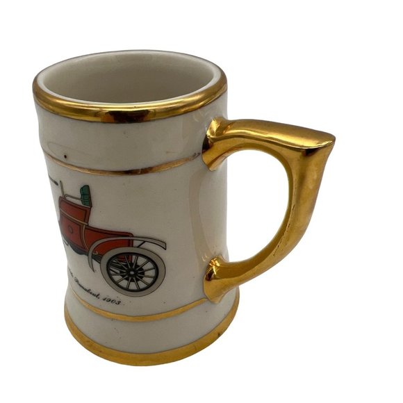Oldsmobile Runabout 1903 Mini Stein Shot Glass Ceramic White Gold Trim 3" Tall - Picture 3 of 6
